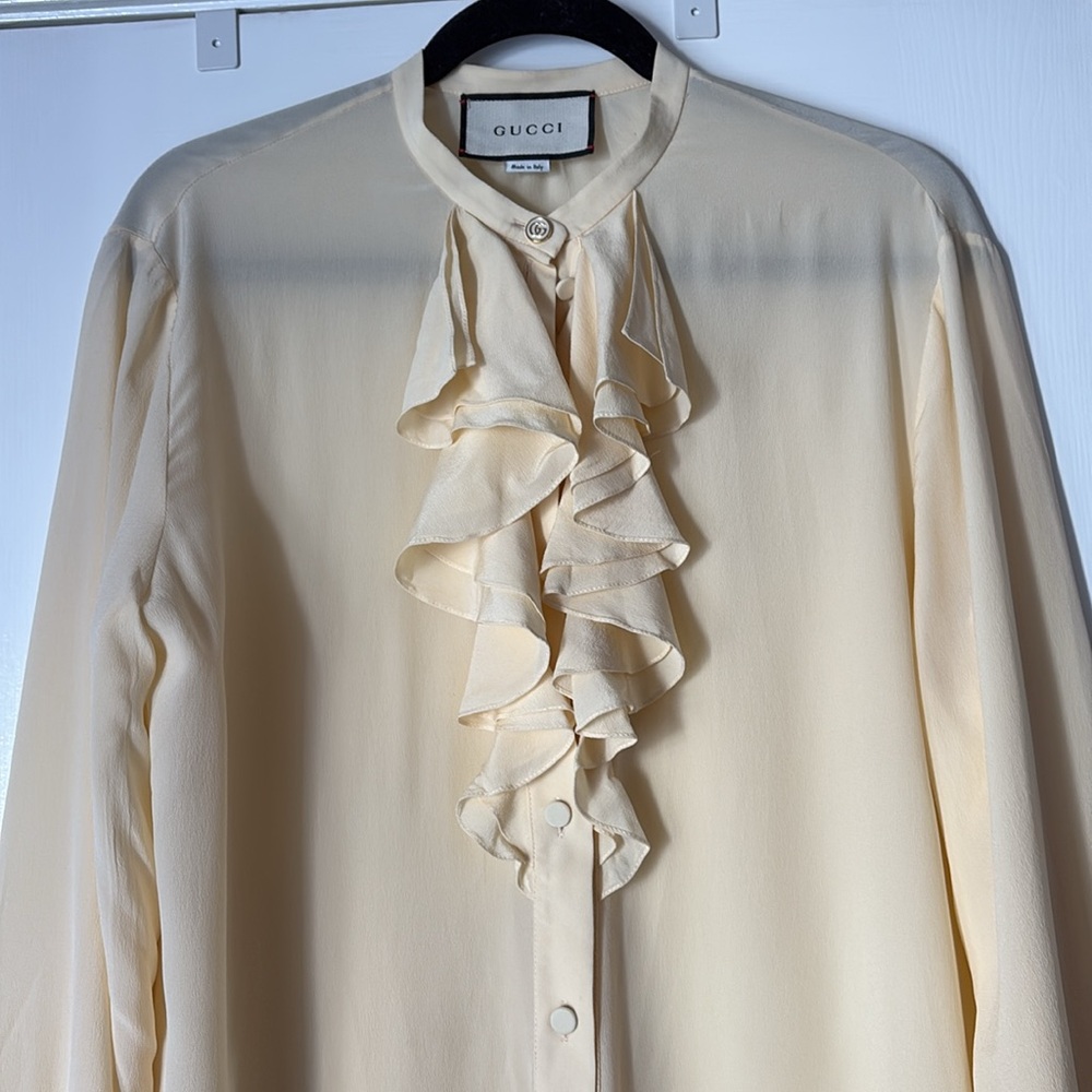 Gucci Cream Ruffle Front Blouse - Picture 3 of 11